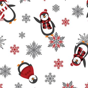 Winter Comfort - Playful Penguins White - Flanell